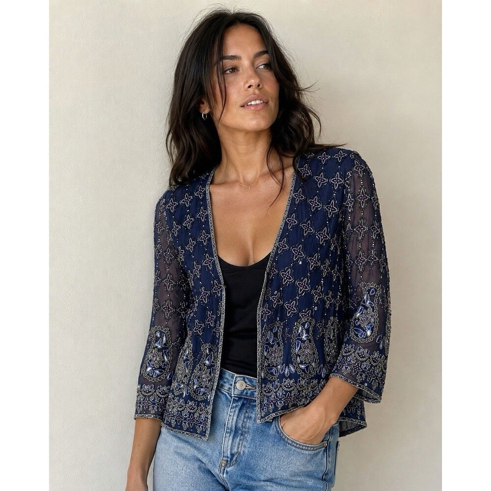 Calypso St. Barth Dapis Silk Beaded Jacket XS Embroidered Paisley Embellished